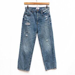 Pistola Cassie Jeans 25 High Rise Straight Crop Light Wash Distressed Denim